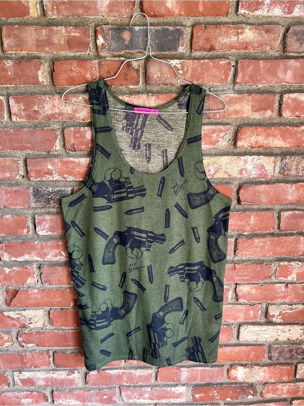 Betsey Johnson Olive Green Graphic Tank Top
